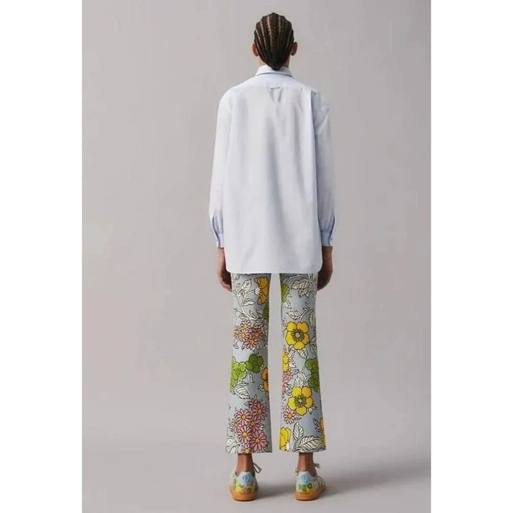 Tory Burch Button-Up Shirt Womens Size L Blue NWT Owl Embroidery Long Sleeve - Picture 3 of 12